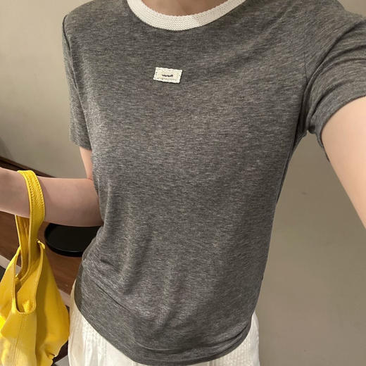 「K」洛诗琳40214时尚撞色T恤2025夏季新款天丝羊毛短袖上衣82281 商品图3