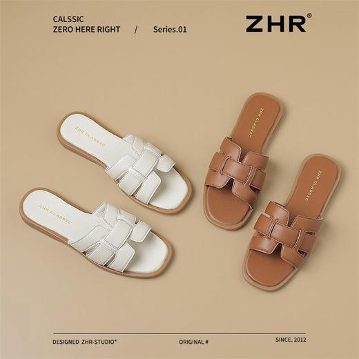 ZHR拖鞋女鞋2025新款夏季外穿平底一字拖女法式时尚罗马沙滩凉鞋 商品图5