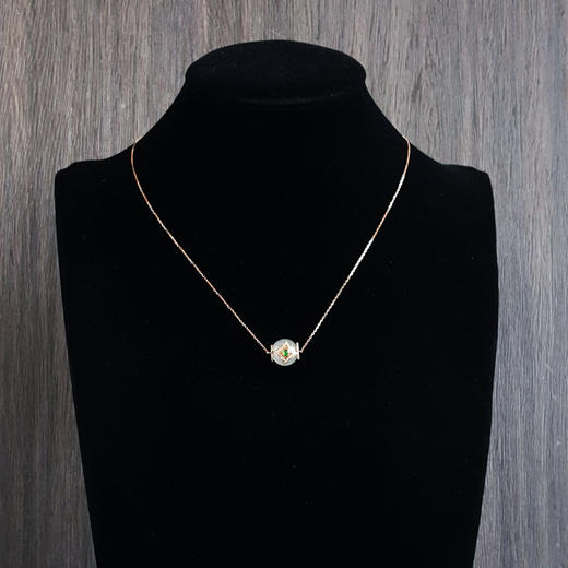 【天然正品】A货翡翠AU750玫瑰金镶钻镶12mm冰种白色圆珠翡翠吊坠项链吊坠：14.0*11.8*15.0MM / 项链：40CM（长度可调节）女士现售价：4880！220325AH49 商品图7