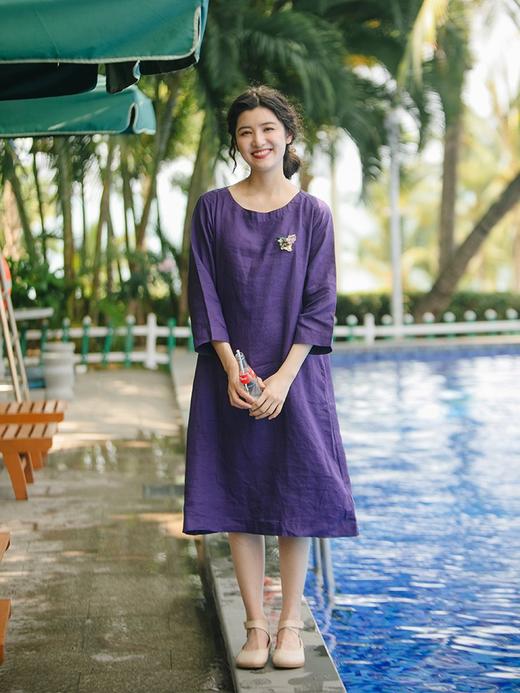 新绽放D284朵自然文艺纯亚麻连衣裙出游宽松大码长款叠穿棉麻裙 商品图2