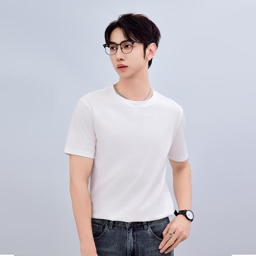 【新品上市】HX 夏季圆领短袖合体T恤桑蚕丝面料/S102522608101/02 商品图3