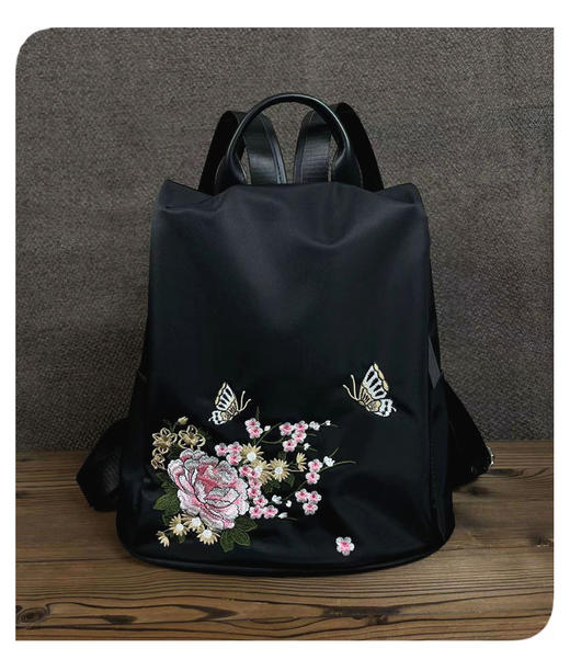 【预售3天】原创中国风刺绣双肩包女包绣花黑色休闲百搭背包YWA001 商品图3