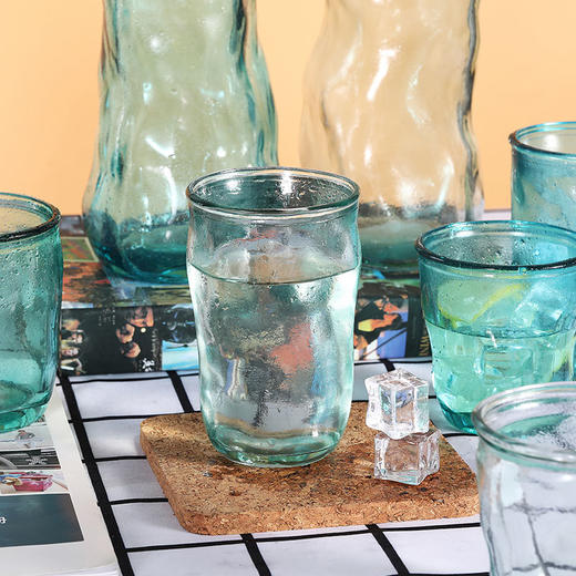 【西班牙进口不规则玻璃杯】不规则玻璃杯 淡蓝 250ml环保健康欧盟高标准认证 商品图0