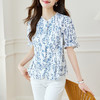 新中式印花衬衫青花瓷短袖上衣女夏季薄款纯棉别致衬衣女    MJ-44085 商品缩略图0