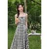 鹿向南「晨露格语」黑色格纹吊带连衣裙夏新款优雅气质显瘦长裙女 商品缩略图0
