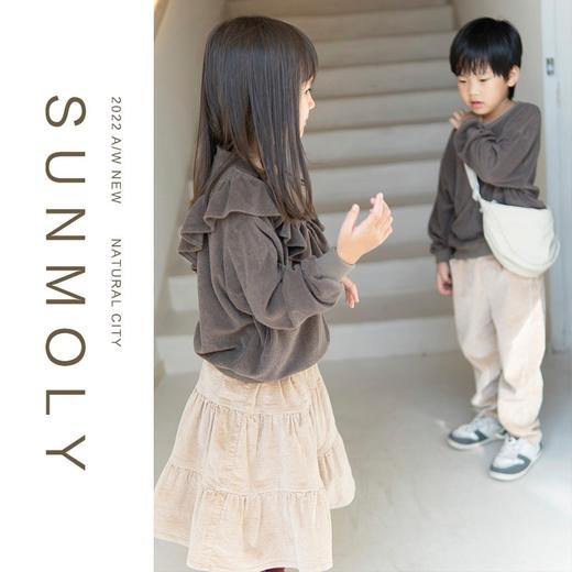 三茉童装/M184/卡其色条绒女童气质简约秋冬中长款半身裙2022新款 商品图1