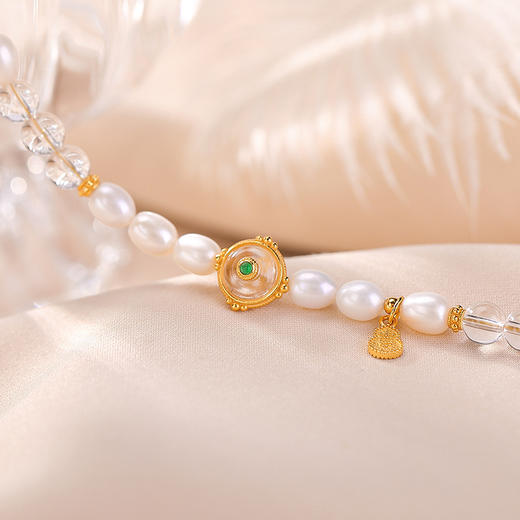 【吉庆有加】S925纯银天然珍珠白水晶隔珠平安扣葫芦手链【CW-SL11626-32】 商品图2