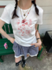 浮生八记/25A069/竹节纹抽褶海洋植物度假感复古印花短袖T 商品缩略图0