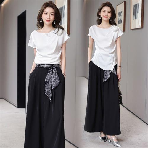 WZNHHBLJRA1157 2025年夏季时尚气质优雅配花不规则剪裁减龄阔腿裤两件套其他涤纶 商品图2