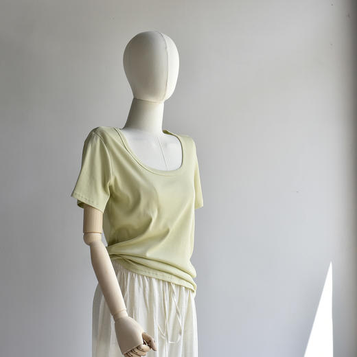 丁摩 夏新款女装U领方领白色宽松T恤短袖低领正肩上衣5ZF-B126 商品图8