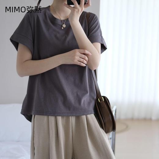 MIMO弥黙！麻感棉 T 恤，进口纤维麻感棉 T ，卷边设计慵懒随性 穿出松弛高级感，圆领显瘦一绝，机洗狂甩不变形 ，百搭不挑人 商品图4