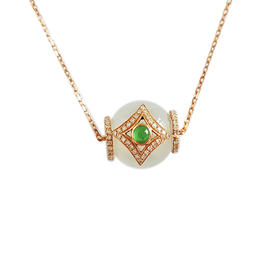 【天然正品】A货翡翠AU750玫瑰金镶钻镶12mm冰种白色圆珠翡翠吊坠项链吊坠：14.0*11.8*15.0MM / 项链：40CM（长度可调节）女士现售价：4880！220325AH49