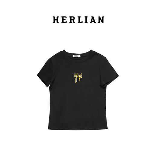 HERLIAN 2025夏季新品女士蝴蝶结刺绣短袖TEE 商品图4
