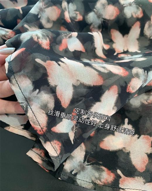 法式优雅蝴蝶印花V领乔其纱雪纺裙长款收腰显瘦连衣裙 商品图12