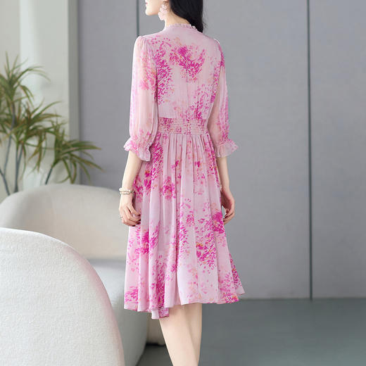 丁摩 春夏新款收腰裙子显瘦真丝桑蚕丝连衣裙女轻奢高级感5ZF-69465 商品图3