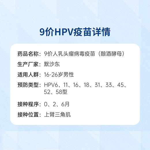 【北京庇利积臣】9价HPV疫苗（共3针）本套餐适用18-26岁男性接种 商品图1