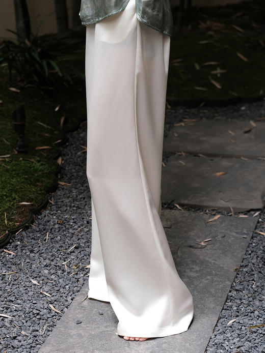 瑕疵|盛唐婧| 极简缎光松紧腰阔腿裤-白色 [特价品] 商品图0