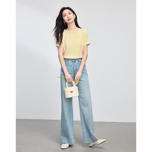 【专属特价】熙世界淡人穿搭天丝微喇阔腿牛仔裤薄款春夏高腰宽松直筒喇叭裤子 商品图2