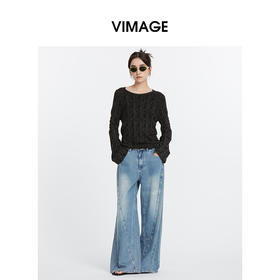 VIMAGE纬漫纪慵懒感时尚垂坠小众设计针织衫上衣春季新款V2301918