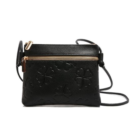 雀说 真皮菱格压花单肩包四叶草斜挎包小方包2037 商品图4