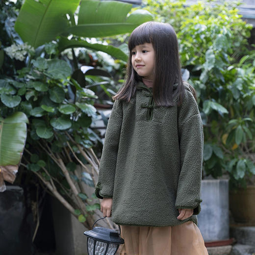 三茉童装/M195/墨绿色女童连帽卫衣新款秋冬男童中式摇粒绒外套 商品图0