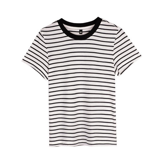 百媚生 天丝羊毛条纹圆领短袖女t恤16882 商品图4