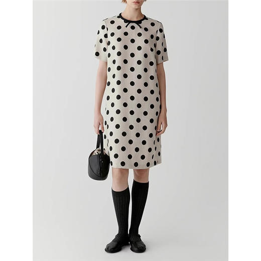 小禾女装！2025春夏新款斜纹亚麻及膝连衣裙淡人 波点复古简约长裙！ 商品图1