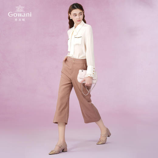 乔万尼新款休闲裤女夏薄款宽松显瘦七分纯色阔腿裤EI2F793 商品图3