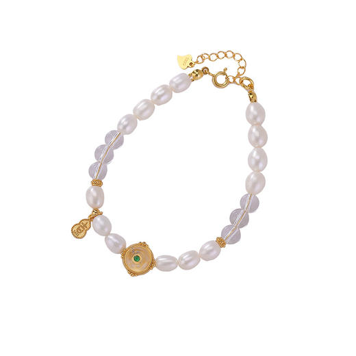 【吉庆有加】S925纯银天然珍珠白水晶隔珠平安扣葫芦手链【CW-SL11626-32】 商品图4