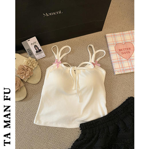 【GZ】无忧购49元2件蓝爆款甜辣妹蝴蝶结吊带背心/修身美背打底百搭上衣2515（截单后3-5天发货) 商品图4