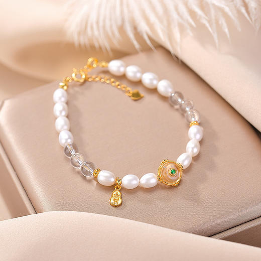 【吉庆有加】S925纯银天然珍珠白水晶隔珠平安扣葫芦手链【CW-SL11626-32】 商品图1