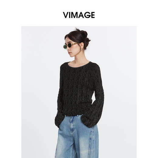 VIMAGE纬漫纪慵懒感时尚垂坠小众设计针织衫上衣春季新款V2301918 商品图2