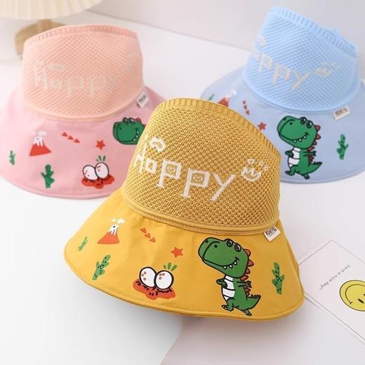 【镂空帽顶结构，透气不易闷~】儿童防晒帽可折叠 夏季小黄帽宝宝遮阳帽 女童空顶帽男孩太阳紫外线-QQ 商品图2