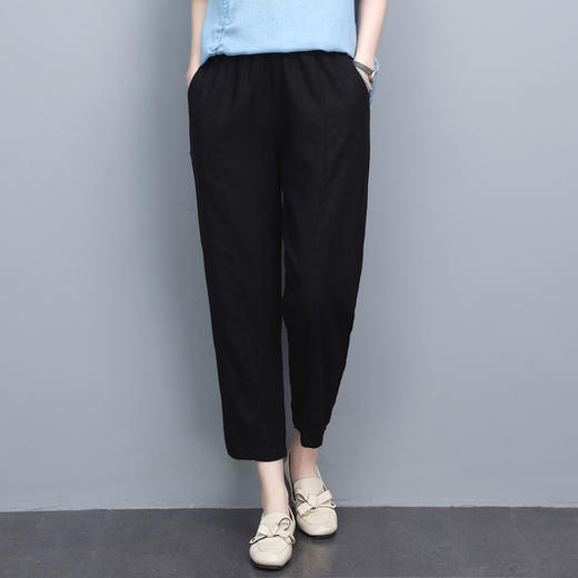 丁摩 夏装棉麻休闲时尚九分裤新款女装薄款松紧腰裤子5ZF-2207 商品图1