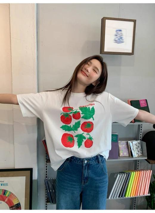 🥰独家打板❗太韩啦❗巨显白❗一眼种草❗💝【伊泺杉番茄印花休闲短袖T恤】 🍅水果味的夏天❗一秒降温清爽水果tee❗夏日里的一抹鲜亮 🍅俏皮元气！ 商品图3