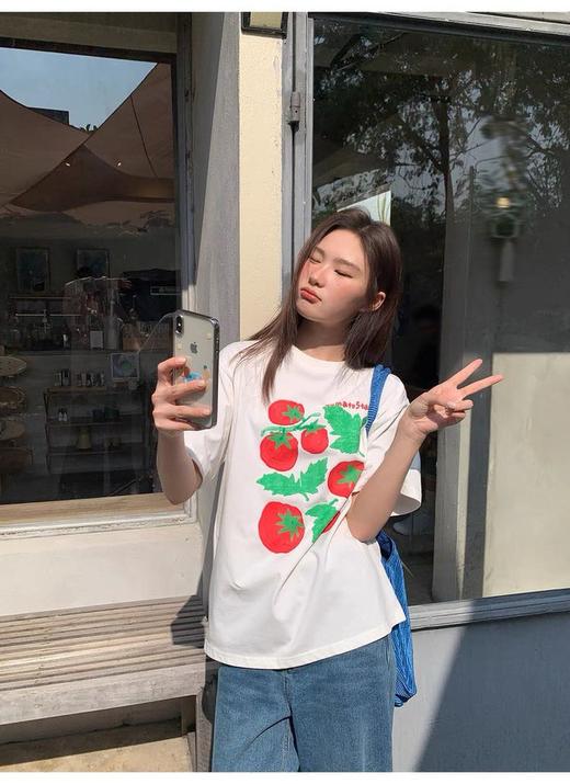 🥰独家打板❗太韩啦❗巨显白❗一眼种草❗💝【伊泺杉番茄印花休闲短袖T恤】 🍅水果味的夏天❗一秒降温清爽水果tee❗夏日里的一抹鲜亮 🍅俏皮元气！ 商品图1
