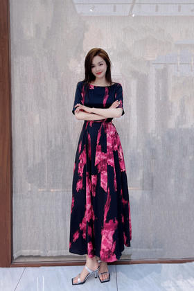 SZ2S77_魏红色_连衣裙_春夏_短袖船领收腰系带大摆气质通勤_高级女装_BERNIEELEN 伯妮斯茵