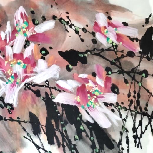 许固令《映日荷花别样红》国画原作69CM*136CM 手绘宣纸四尺整纸作品【GH0528】 商品图3