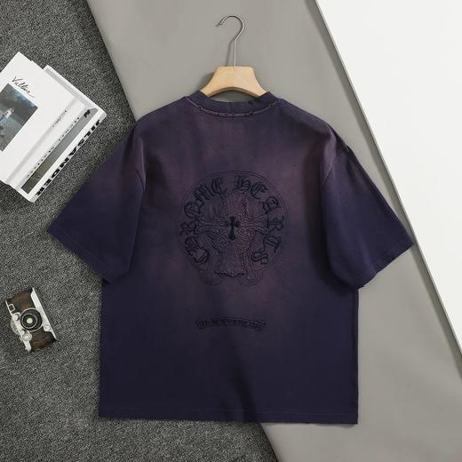 克罗心美式酸洗做旧激光烧花贴布绣情侣休闲短袖T恤 商品图4