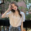 直发【2387】法式泡泡袖100%棉肌理小众设计感V领短袖衬衫 商品缩略图3