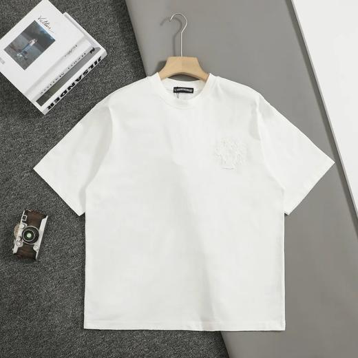 克罗心美式酸洗做旧激光烧花贴布绣情侣休闲短袖T恤 商品图2