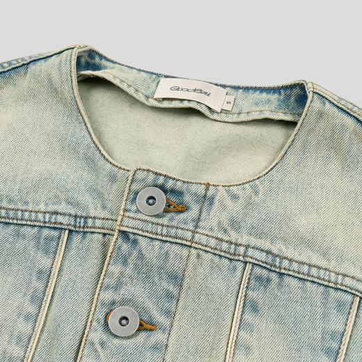 GOODBAI 圆领纽扣正肩套色牛仔外套 商品图3