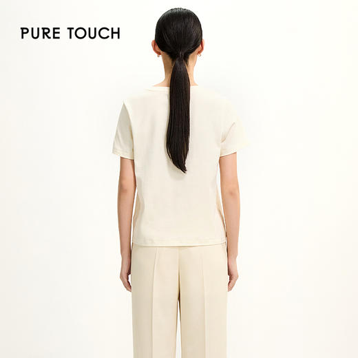 PURE TOUCH米白色简约几何图案圆领T恤 1304252131 商品图2