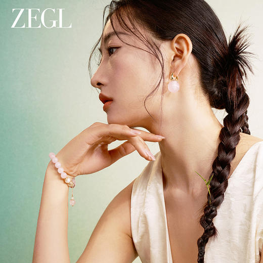 ZEGL甜美可爱耳环女耳扣2024新款爆款高级感少女粉色绿色珠珠耳饰 商品图3