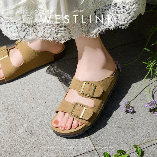 西遇平底勃肯凉拖鞋女新款夏季外穿一字拖鞋森系复古凉鞋D1546945 商品图1