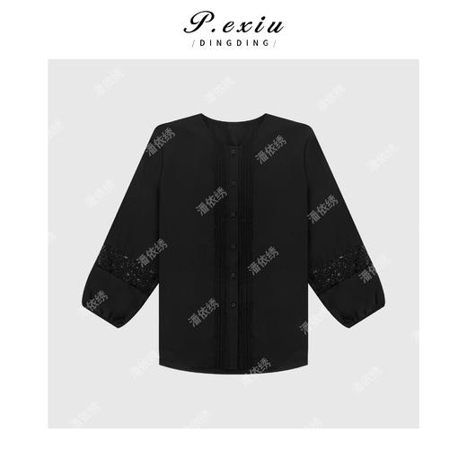 潘依绣【素色心情】天-丝法式蕾丝拼接圆领灯笼袖衬衫 M8615 商品图1