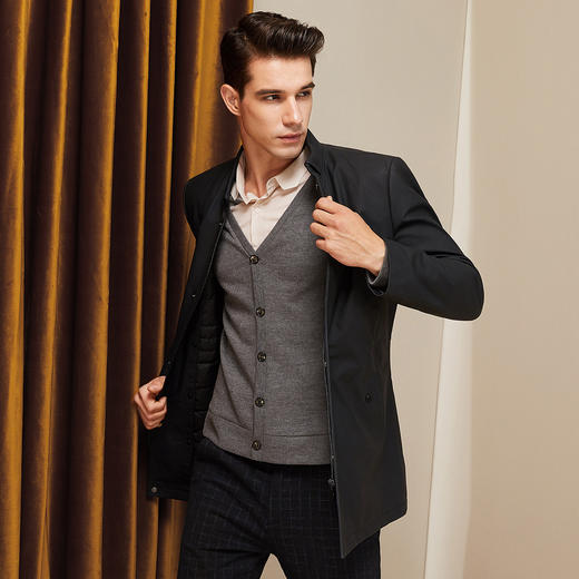 XB1098202 雪豹 真皮皮衣男薄羽绒内胆哑光头层牛皮中长款立领风衣 商品图3