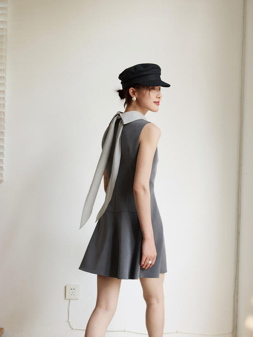 Even Vintage|时髦分子 复古文艺春夏新品无袖飘带纯色连衣裙 商品图4