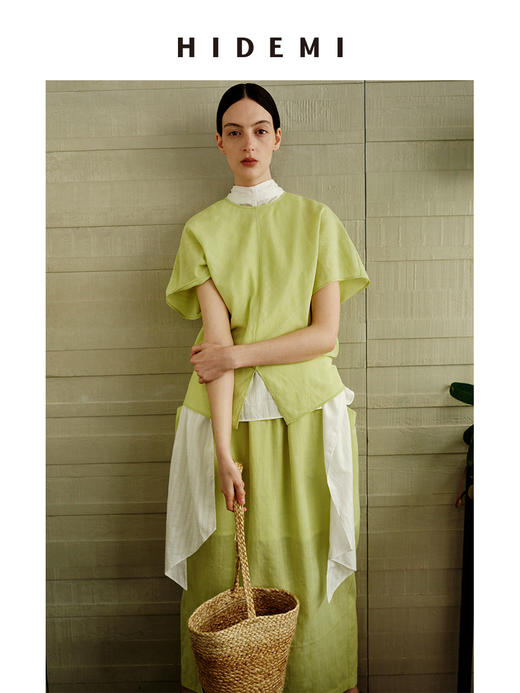 HIDEMI 度假系列多巴胺奶油绿立体斜裁设计感上衣半裙套装 商品图4