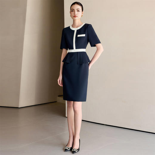 IWY/藏青色短袖连衣裙女气质优雅夏季薄款酒店接待工作服职业裙25Q775 商品图3